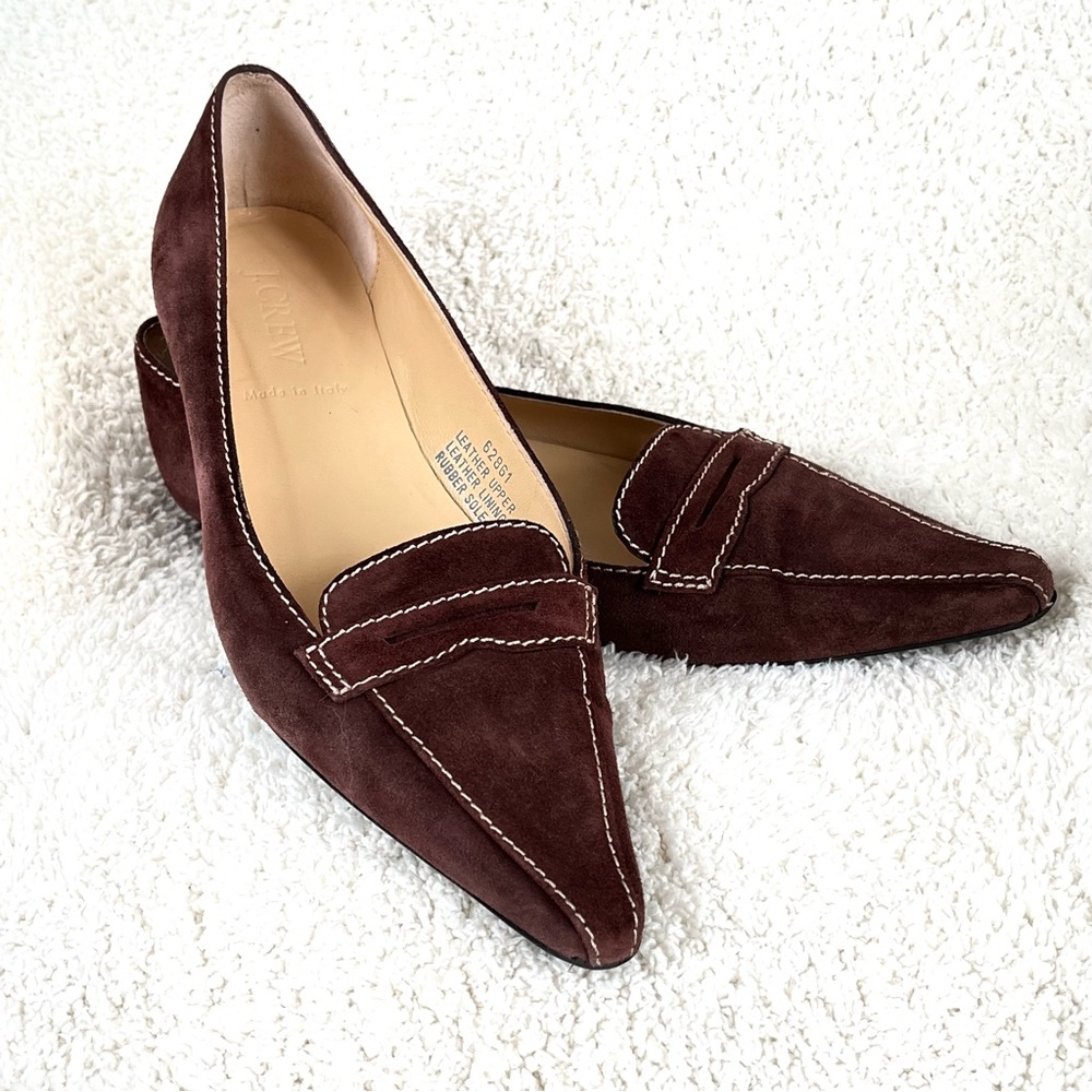 J. Crew Low Heel Brown Suede Pointed Toe Loafer Shoes Size 6 Style # 62861